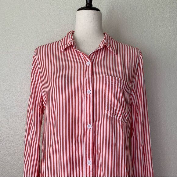 Beachlunchlounge Red White Stripe Front Button down Shirt - Picture 3 of 11